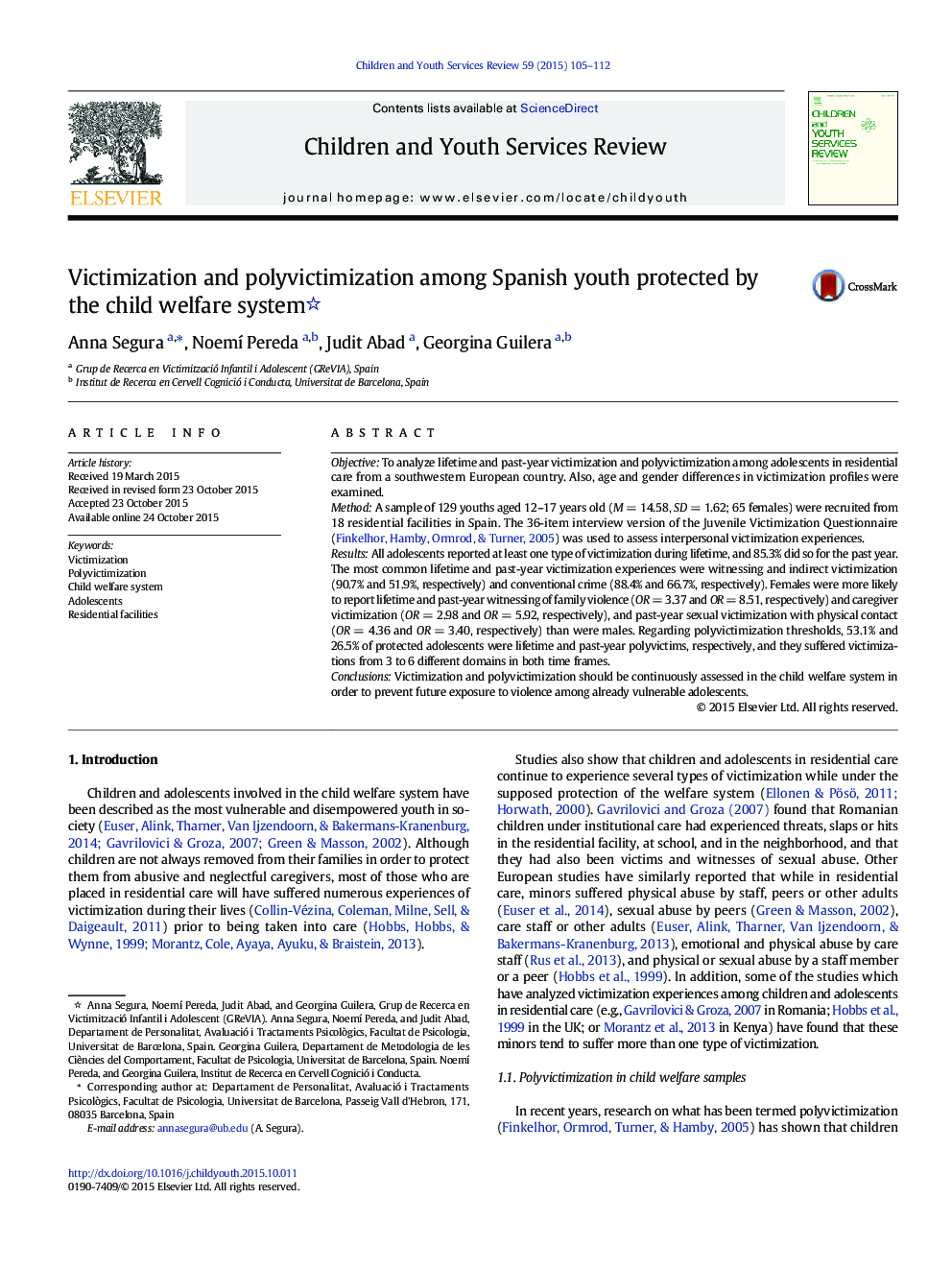 Victimization and polyvictimization among Spanish youth protected by the child welfare system