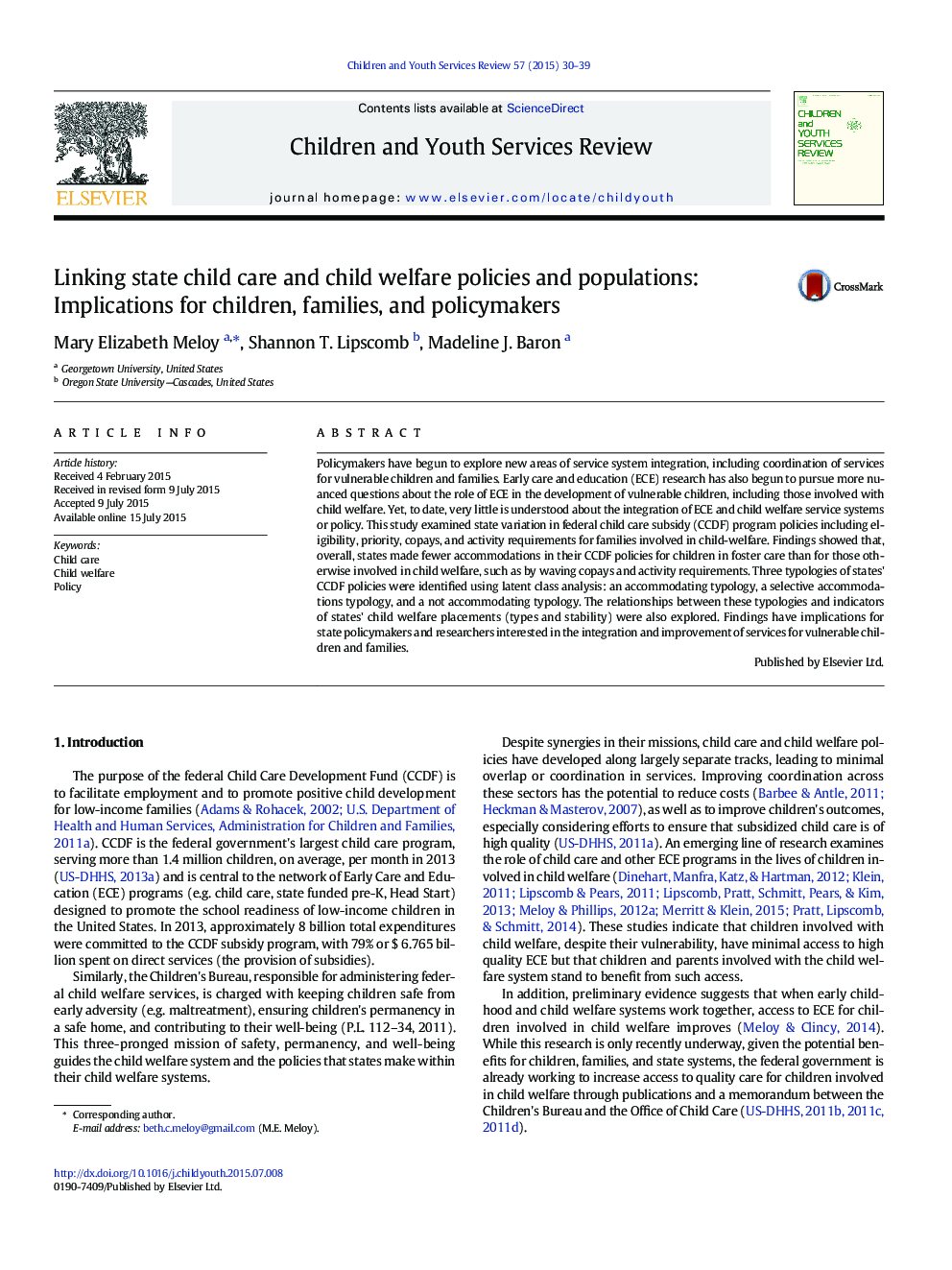 Linking state child care and child welfare policies and populations: Implications for children, families, and policymakers