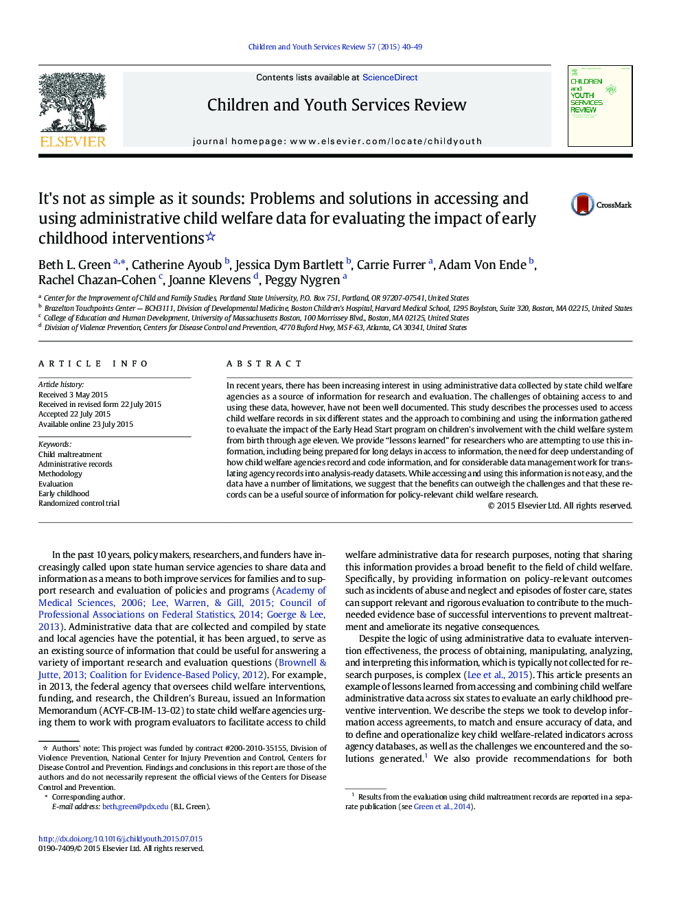 It's not as simple as it sounds: Problems and solutions in accessing and using administrative child welfare data for evaluating the impact of early childhood interventions