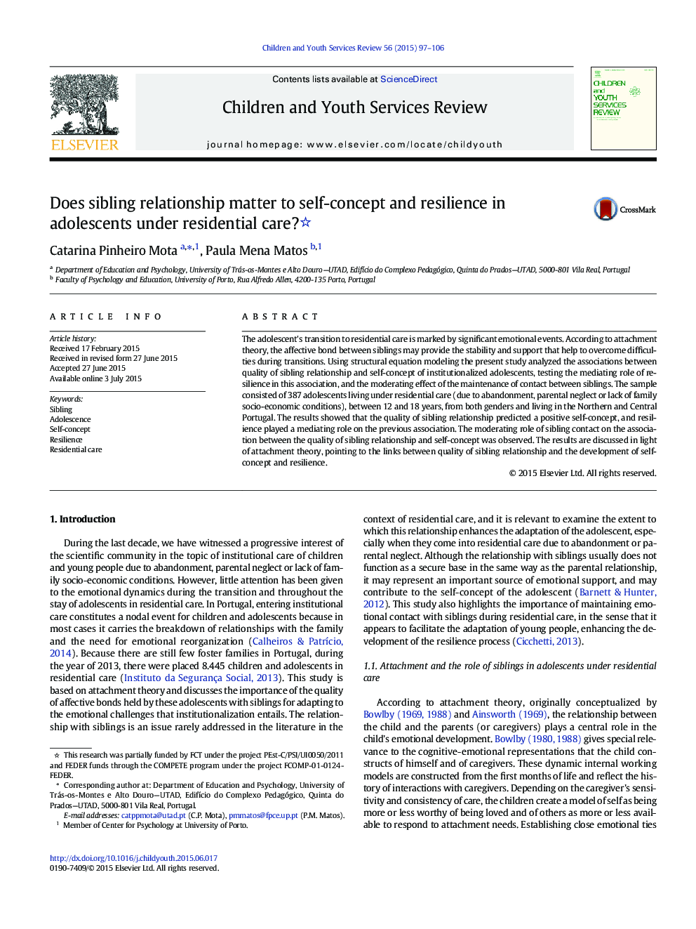 Does sibling relationship matter to self-concept and resilience in adolescents under residential care?