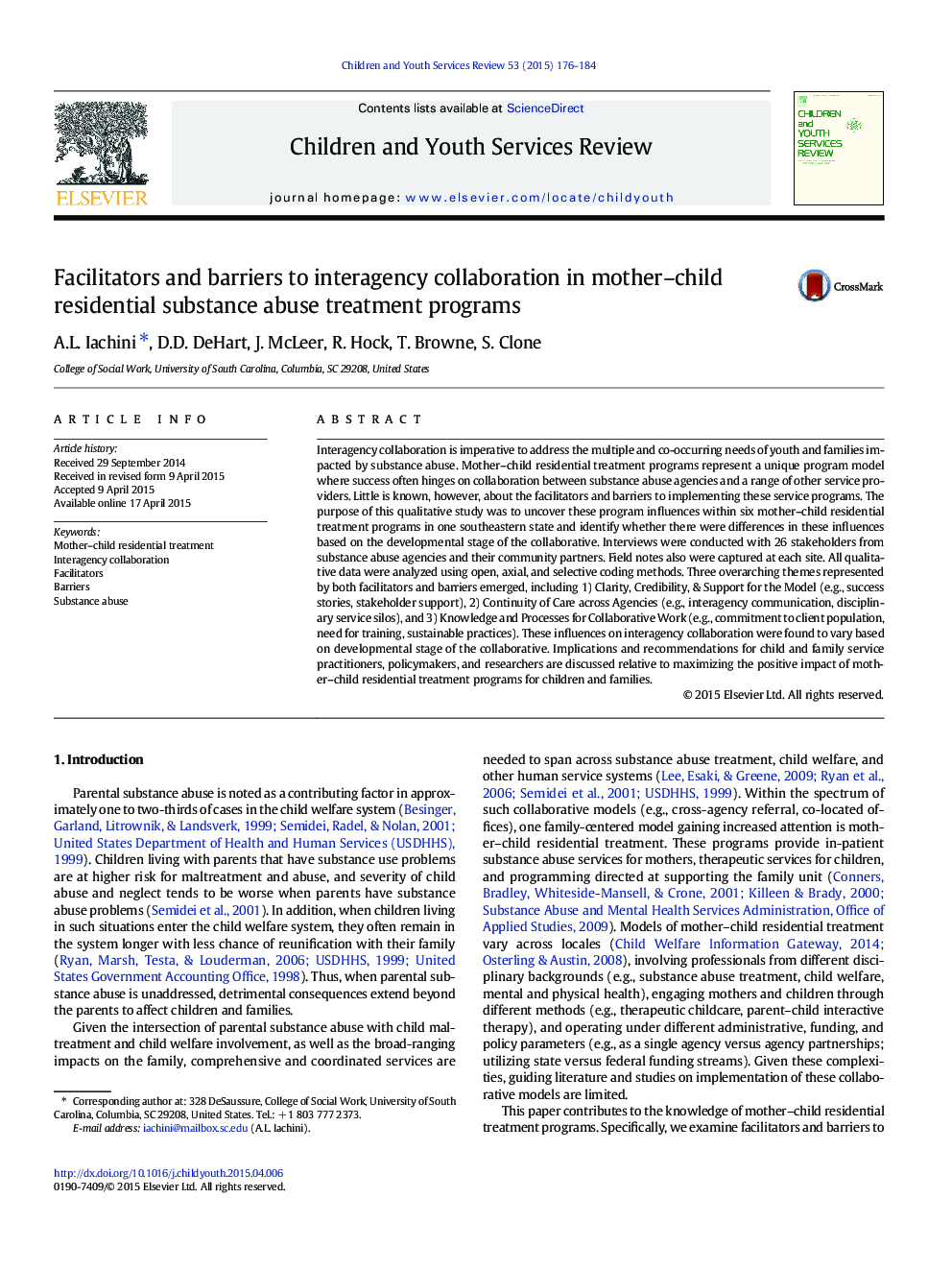 Facilitators and barriers to interagency collaboration in mother-child residential substance abuse treatment programs