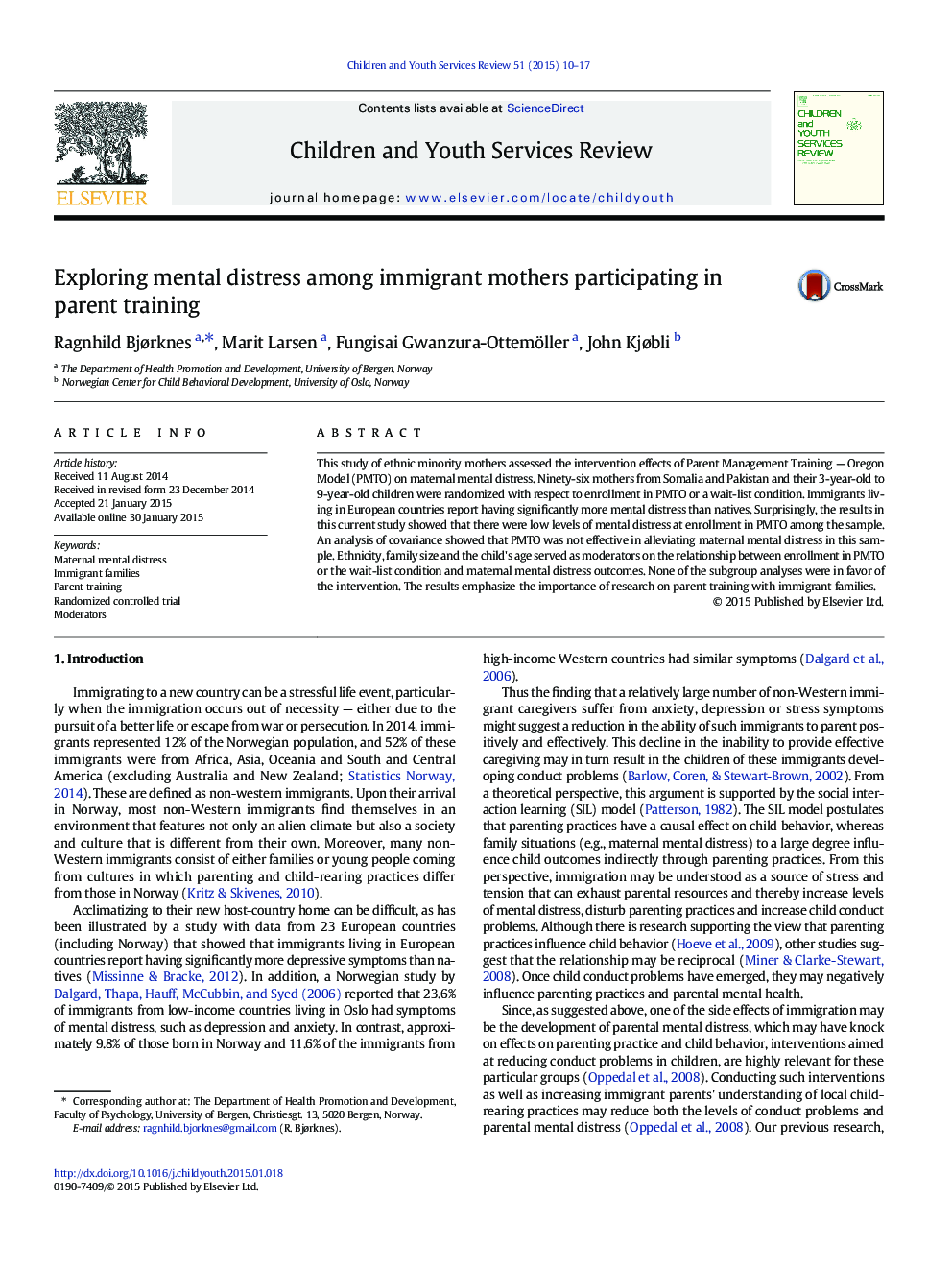 Exploring mental distress among immigrant mothers participating in parent training