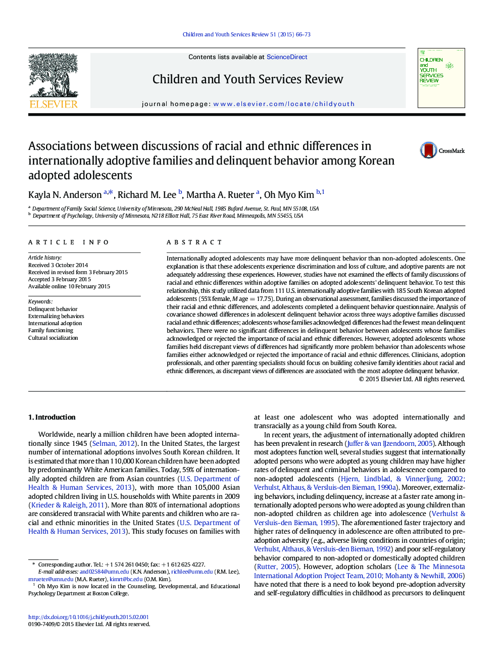 Associations between discussions of racial and ethnic differences in internationally adoptive families and delinquent behavior among Korean adopted adolescents