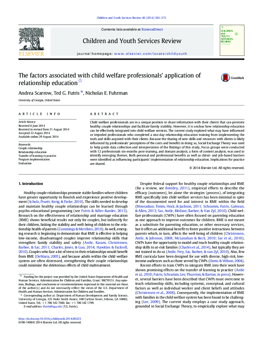 The factors associated with child welfare professionals' application of relationship education