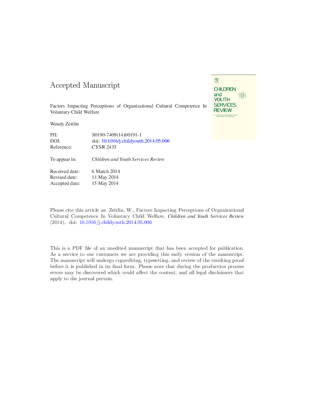 Factors impacting perceptions of organizational cultural competence in voluntary child welfare