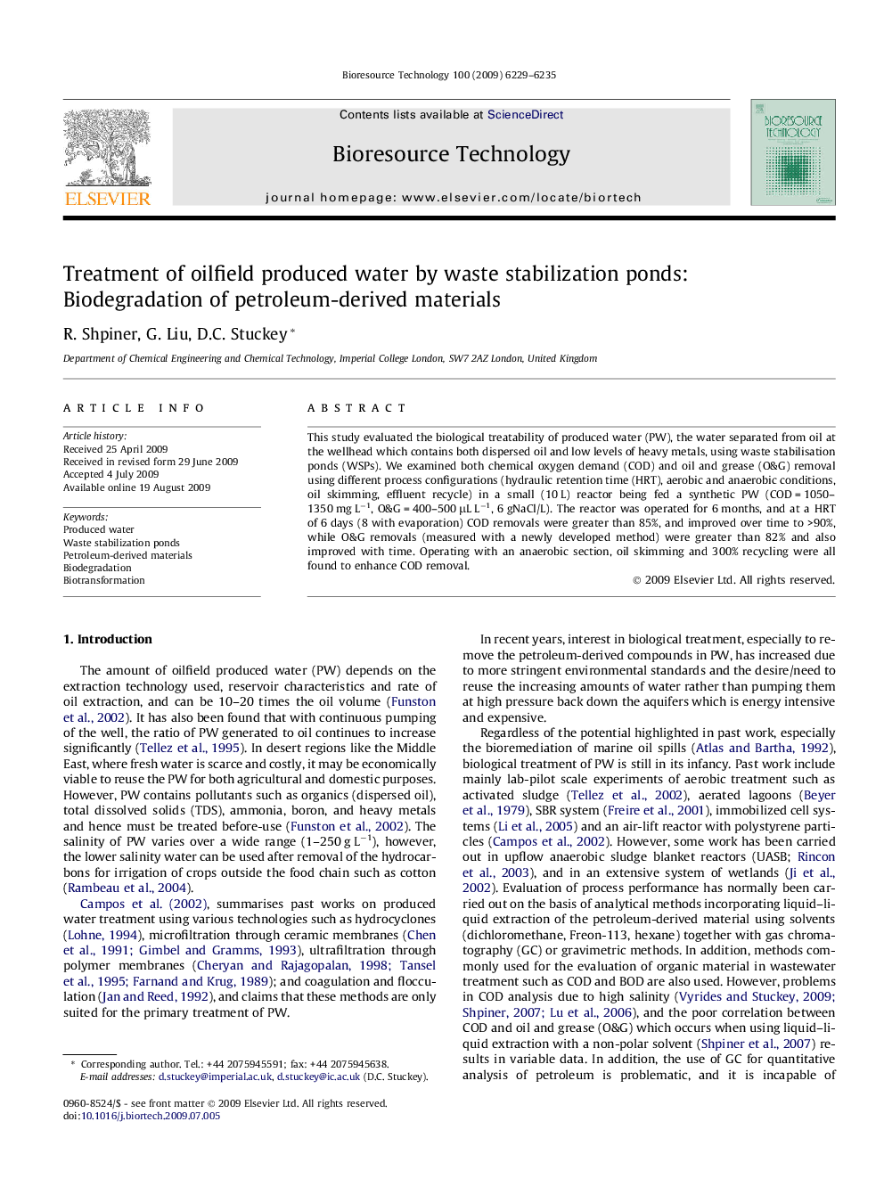 Treatment of oilfield produced water by waste stabilization ponds: Biodegradation of petroleum-derived materials