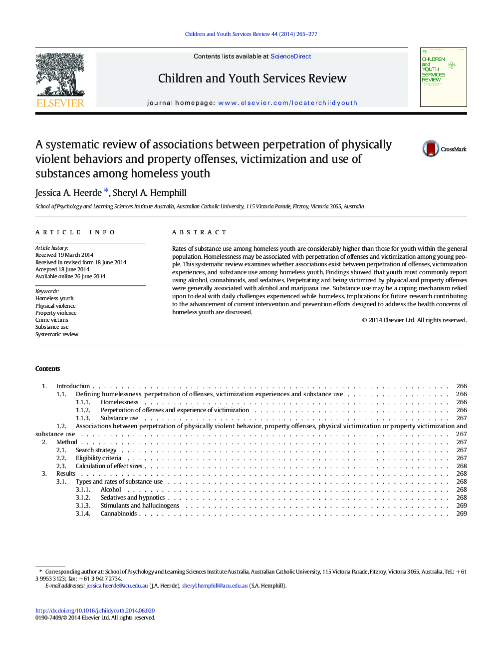 A systematic review of associations between perpetration of physically violent behaviors and property offenses, victimization and use of substances among homeless youth