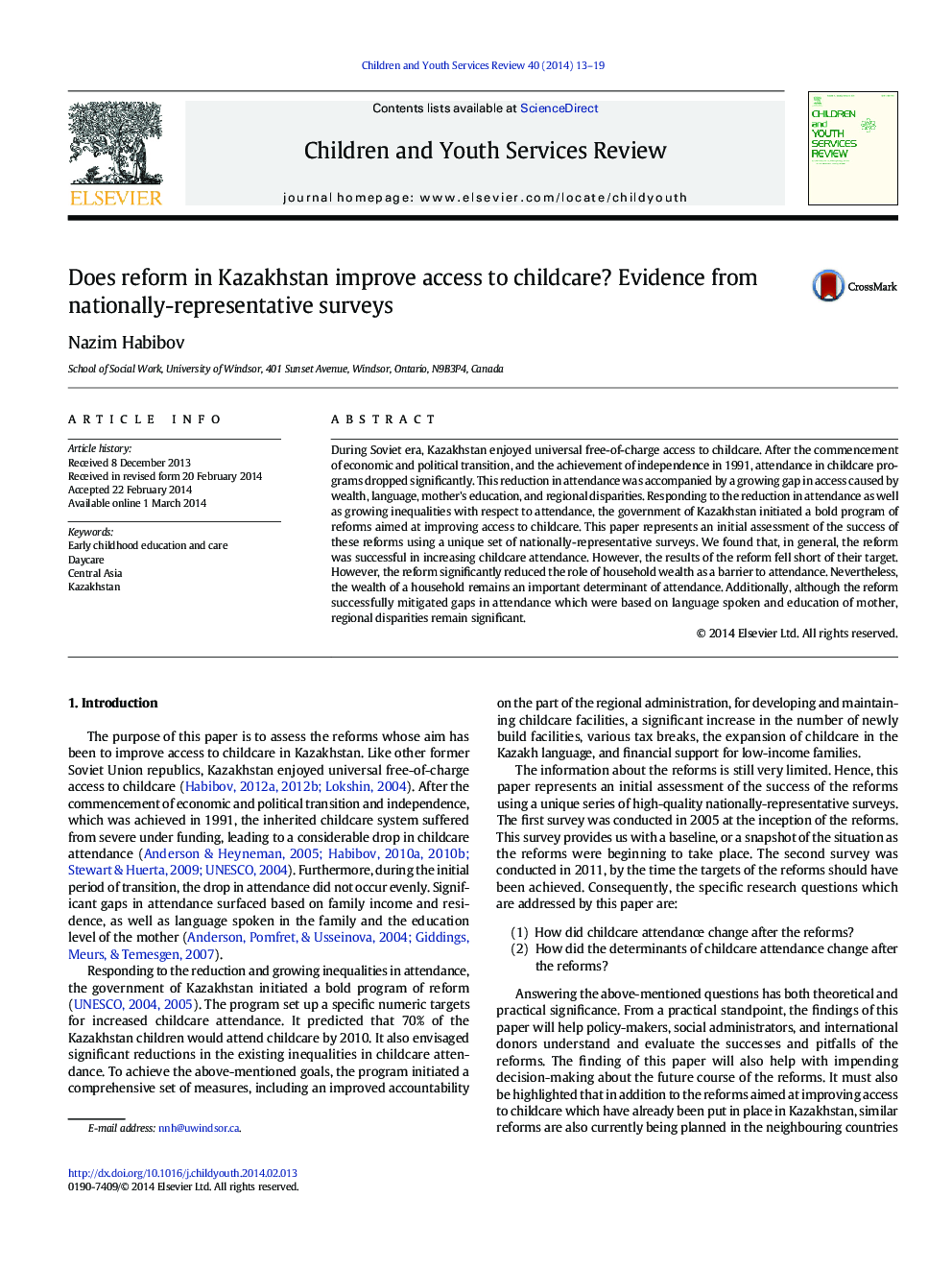 Does reform in Kazakhstan improve access to childcare? Evidence from nationally-representative surveys