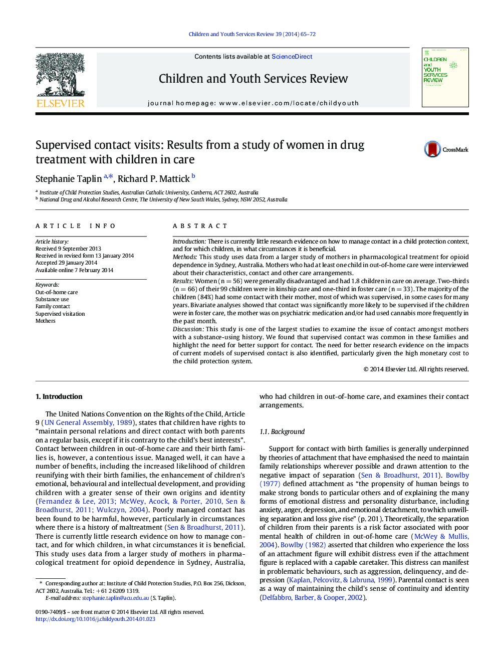 Supervised contact visits: Results from a study of women in drug treatment with children in care