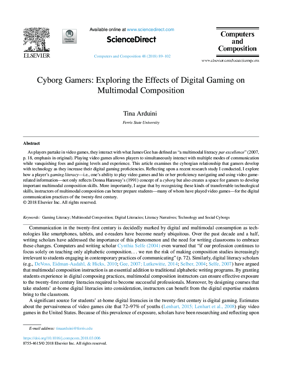 Cyborg Gamers: Exploring the Effects of Digital Gaming on Multimodal Composition