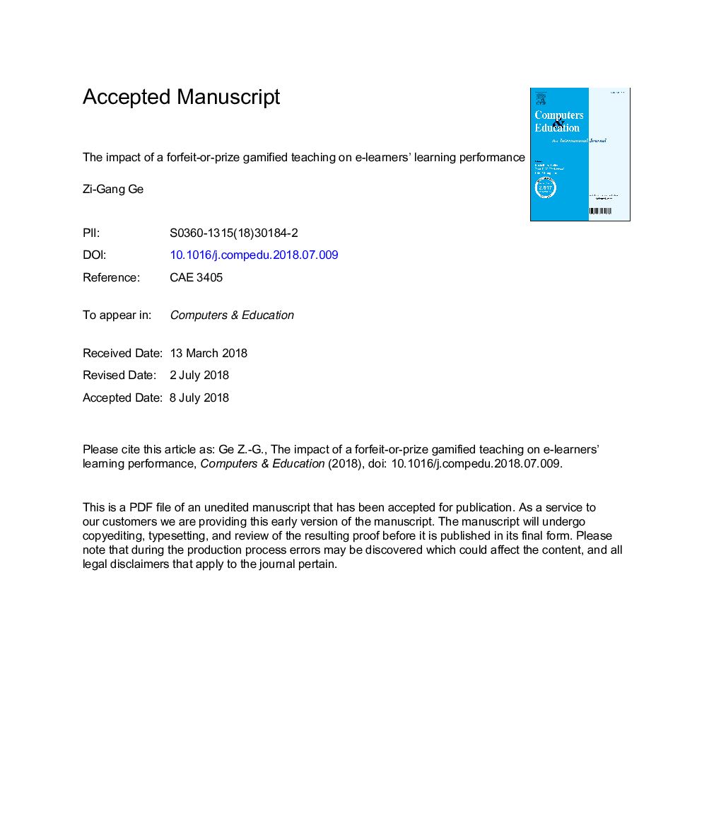 The impact of a forfeit-or-prize gamified teaching on e-learners' learning performance