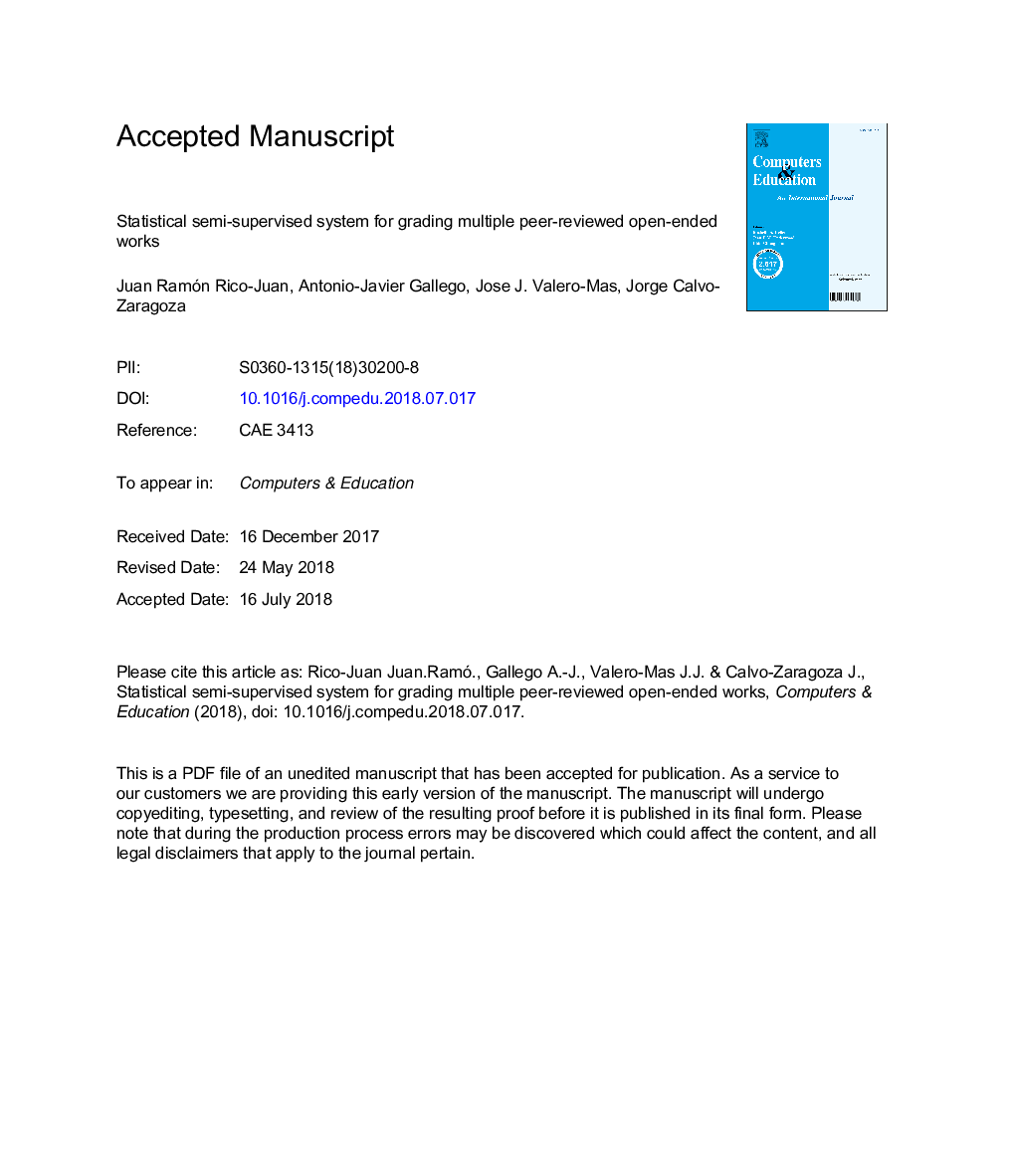 Statistical semi-supervised system for grading multiple peer-reviewed open-ended works