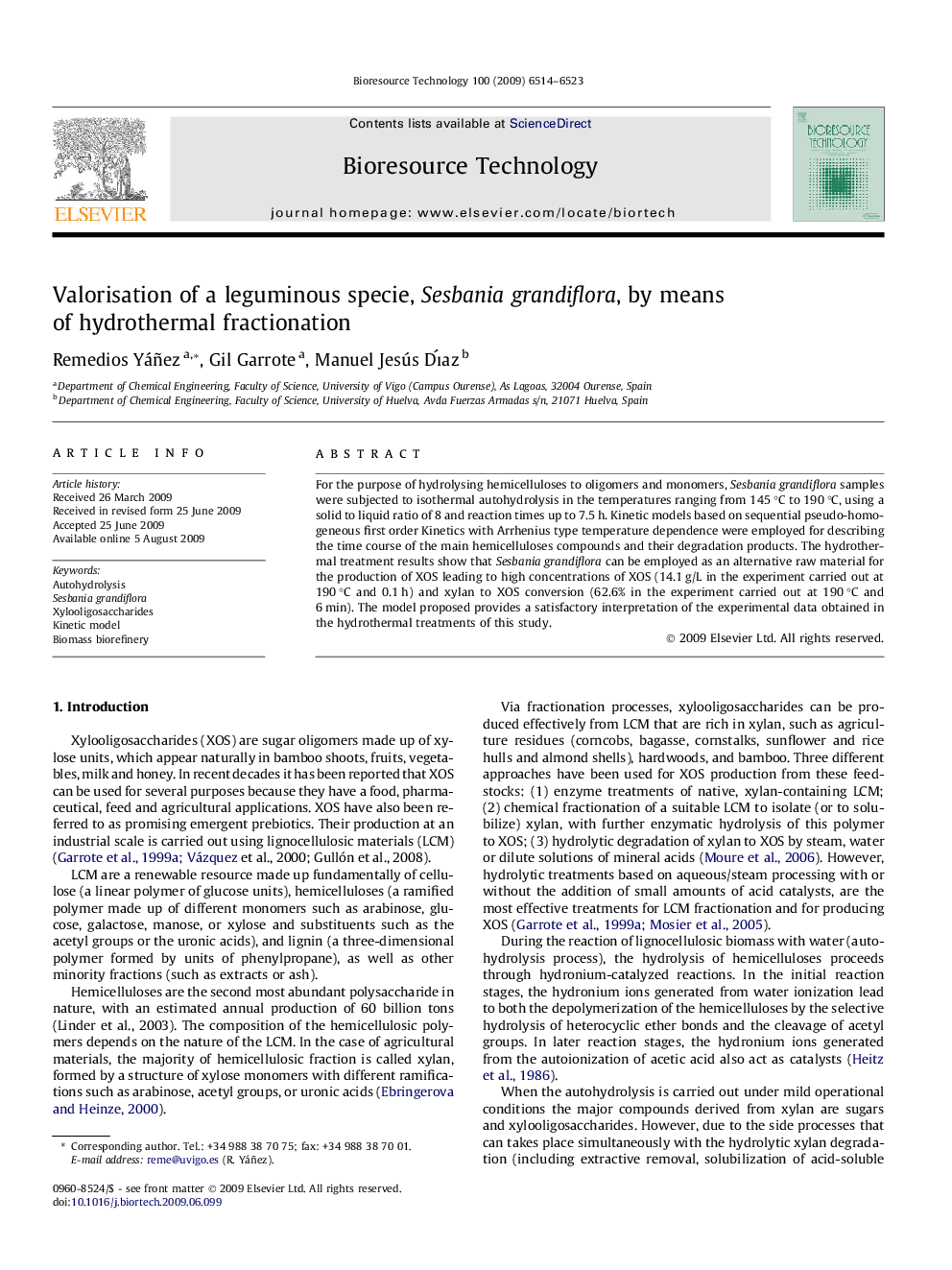 Valorisation of a leguminous specie, Sesbania grandiflora, by means of hydrothermal fractionation