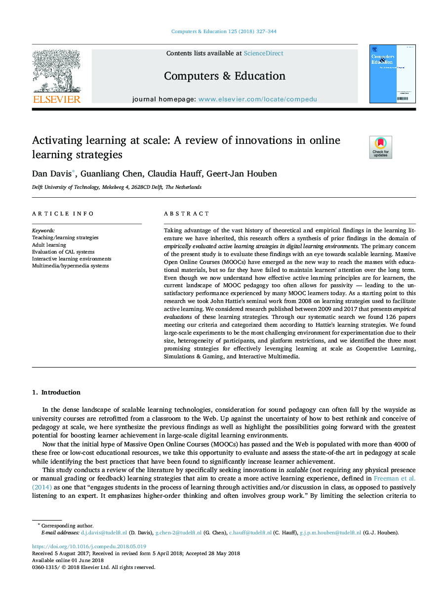 Activating learning at scale: A review of innovations in online learning strategies