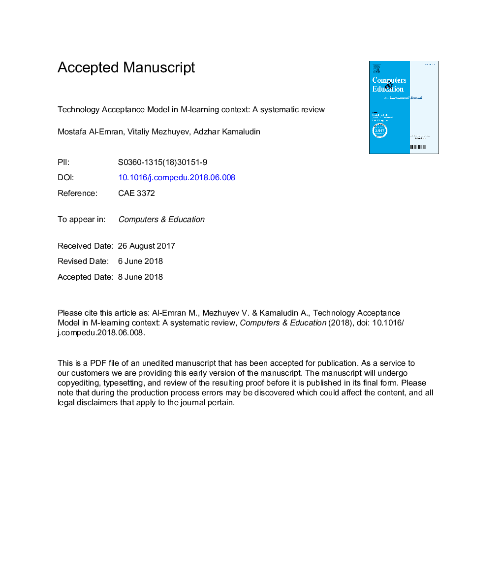 Technology Acceptance Model in M-learning context: A systematic review