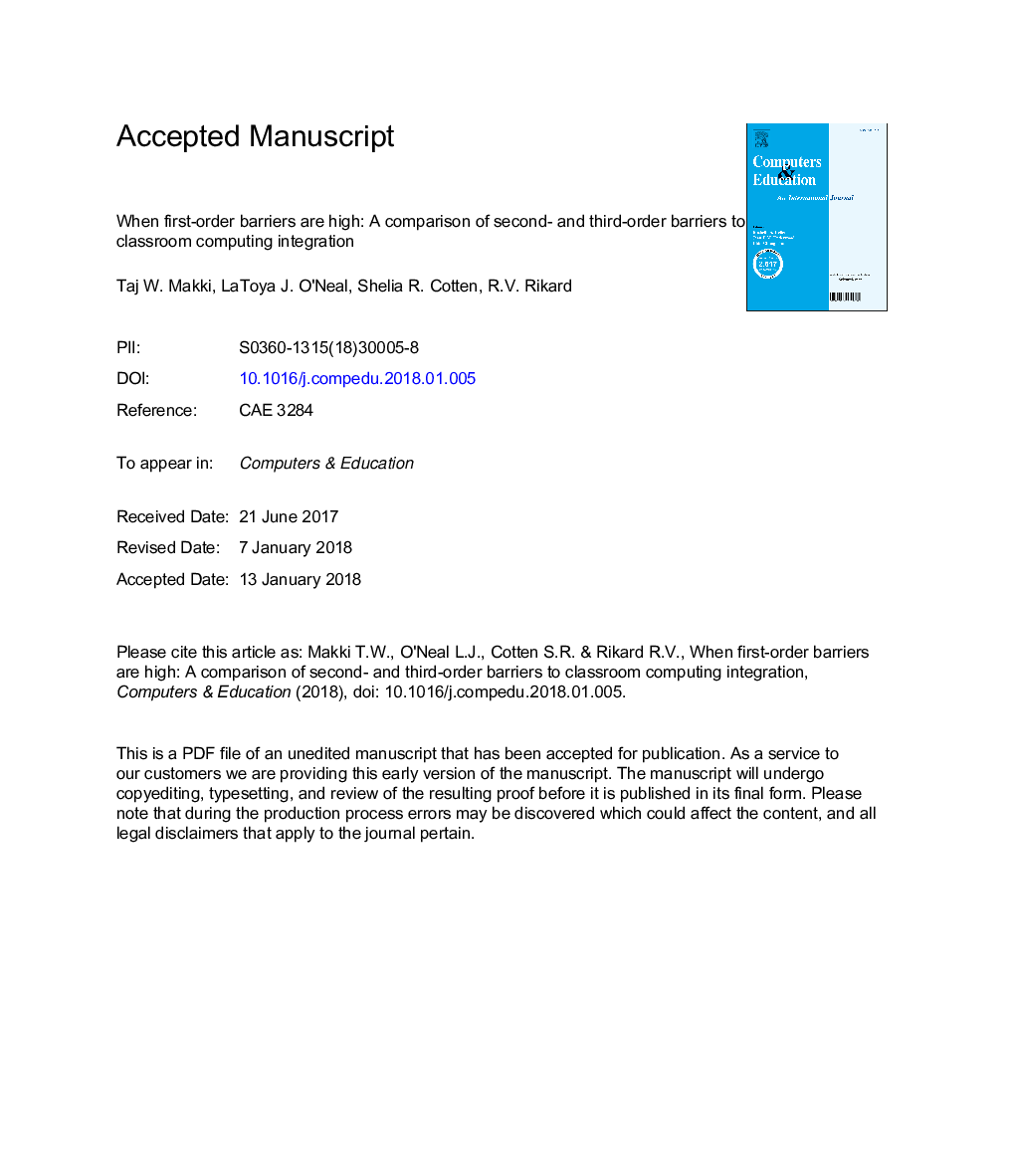 When first-order barriers are high: A comparison of second- and third-order barriers to classroom computing integration