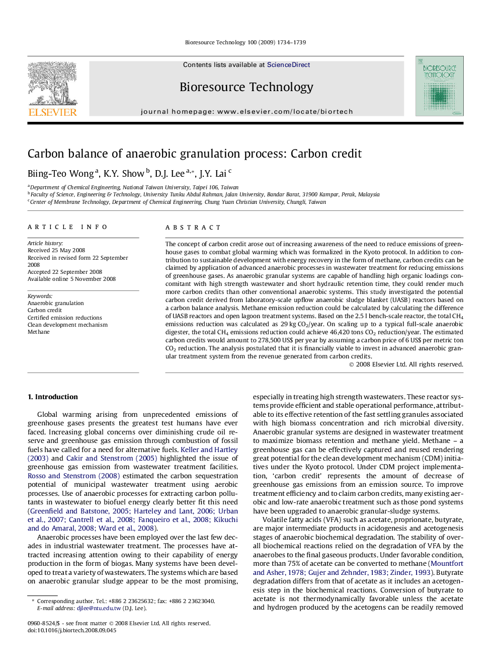 Carbon balance of anaerobic granulation process: Carbon credit