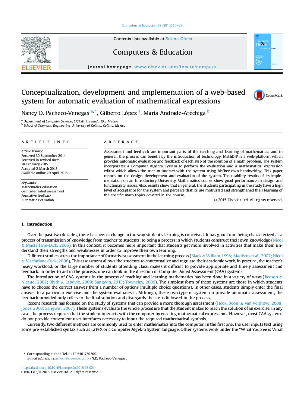 Conceptualization, development and implementation of a web-based system for automatic evaluation of mathematical expressions
