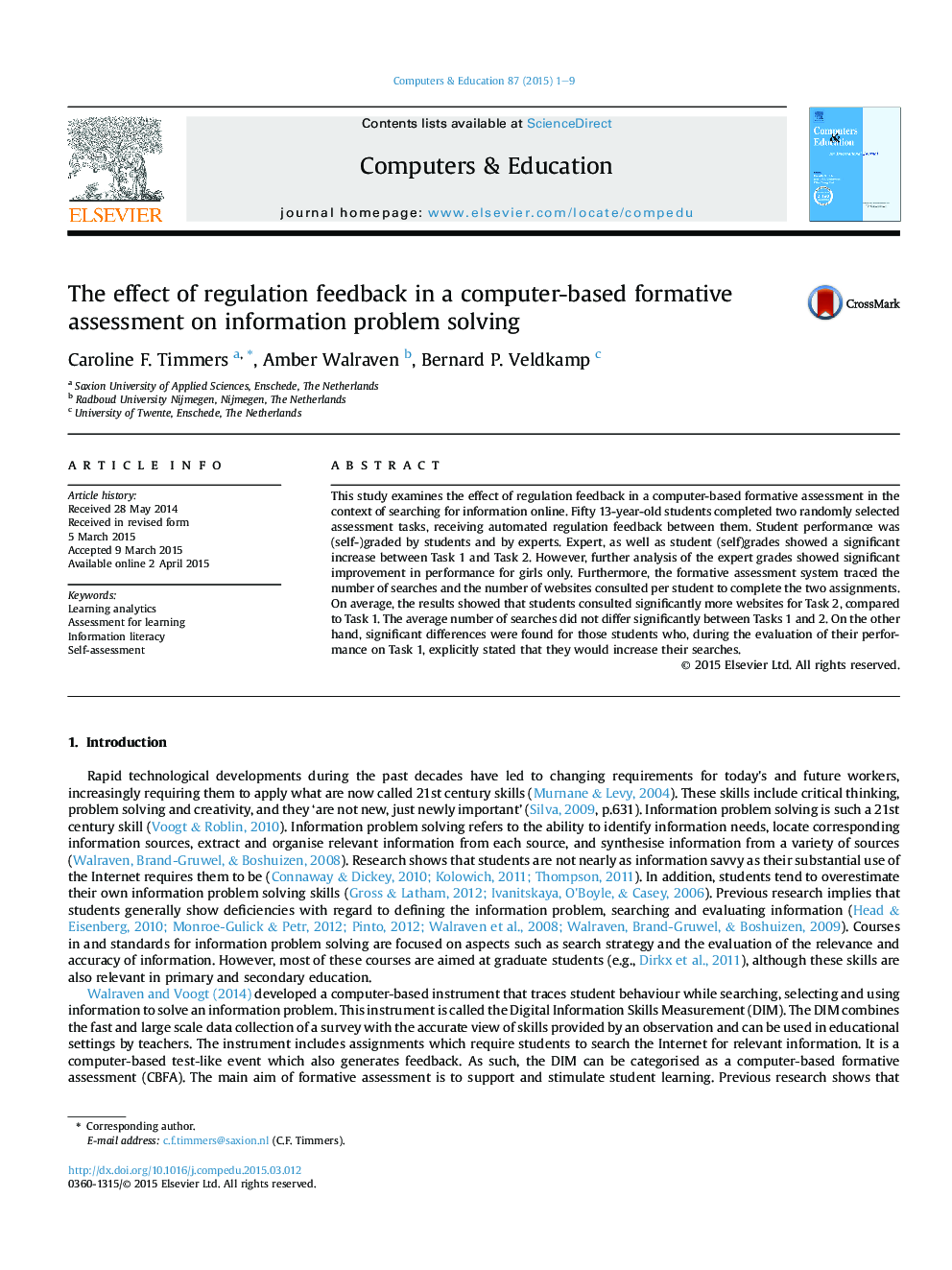 The effect of regulation feedback in a computer-based formative assessment on information problem solving
