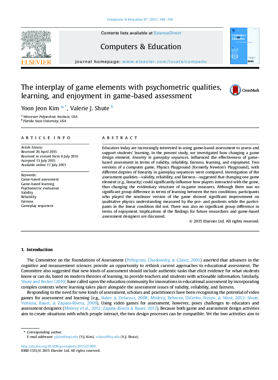 The interplay of game elements with psychometric qualities, learning, and enjoyment in game-based assessment