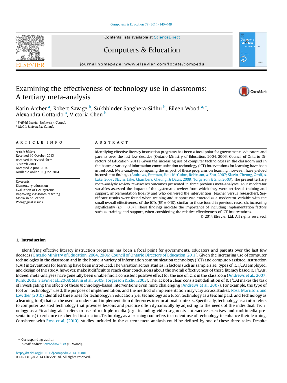 Examining the effectiveness of technology use in classrooms: AÂ tertiary meta-analysis