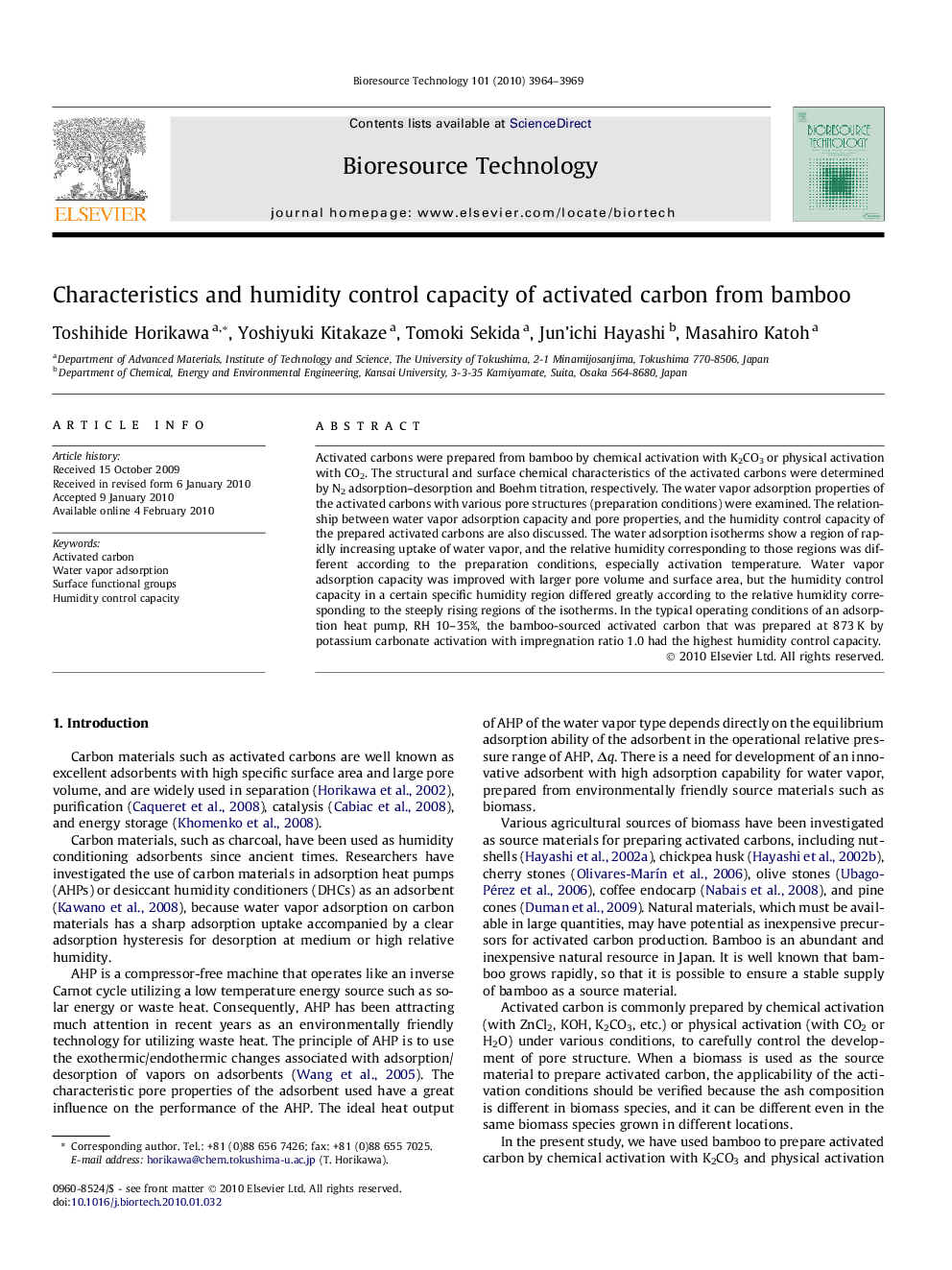 Characteristics and humidity control capacity of activated carbon from bamboo