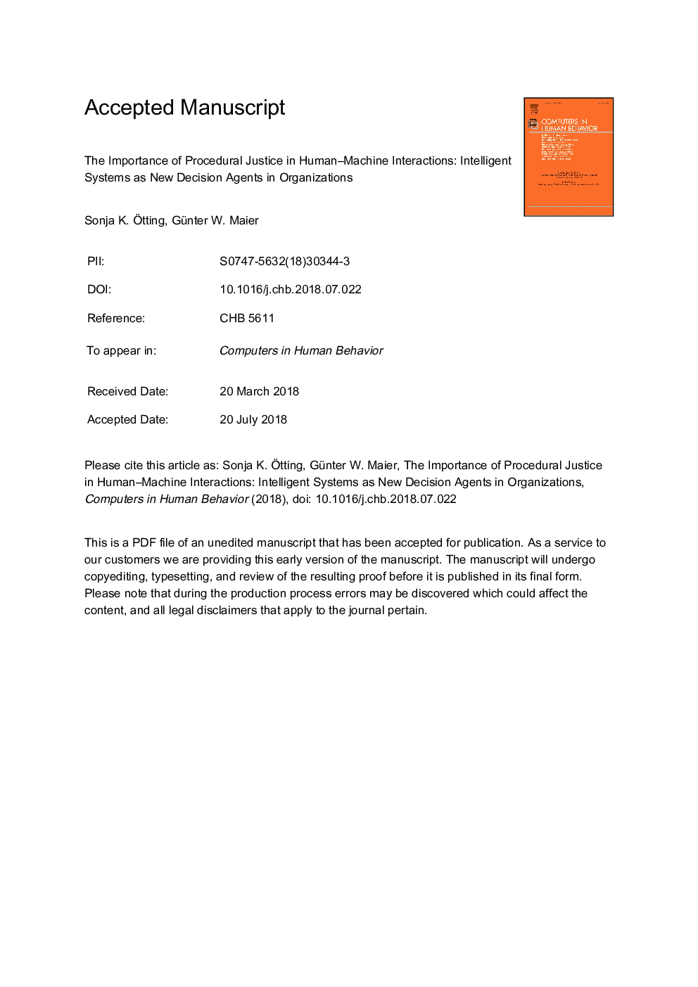 The importance of procedural justice in Human-Machine Interactions: Intelligent systems as new decision agents in organizations