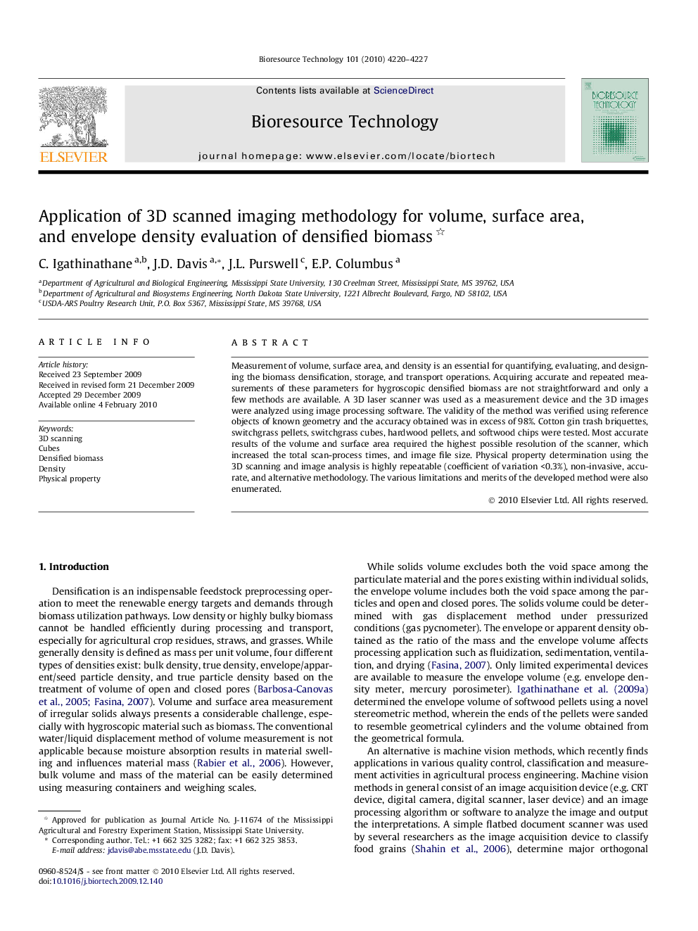 Application of 3D scanned imaging methodology for volume, surface area, and envelope density evaluation of densified biomass 