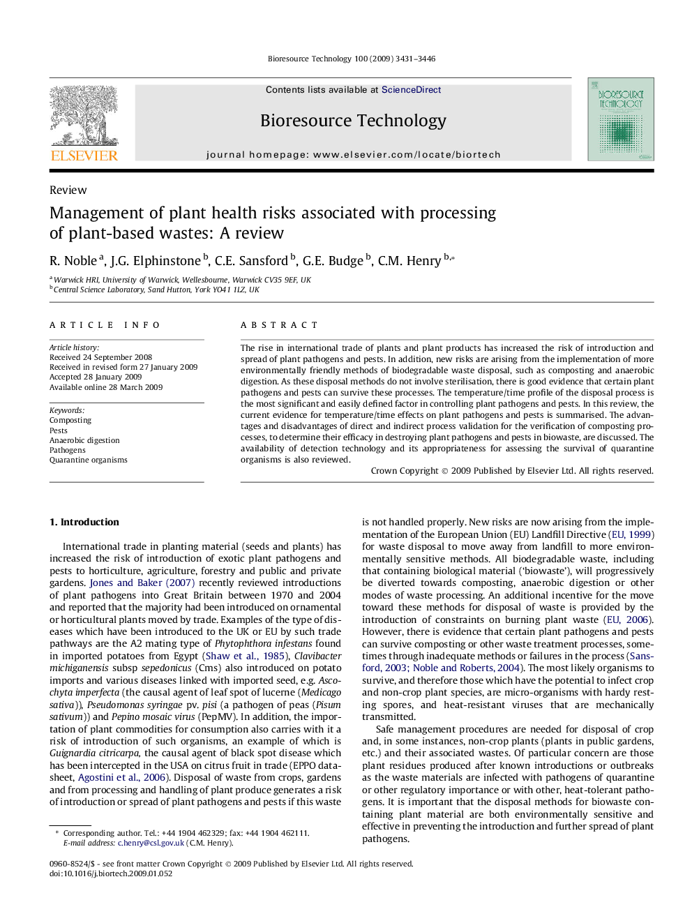 Management of plant health risks associated with processing of plant-based wastes: A review