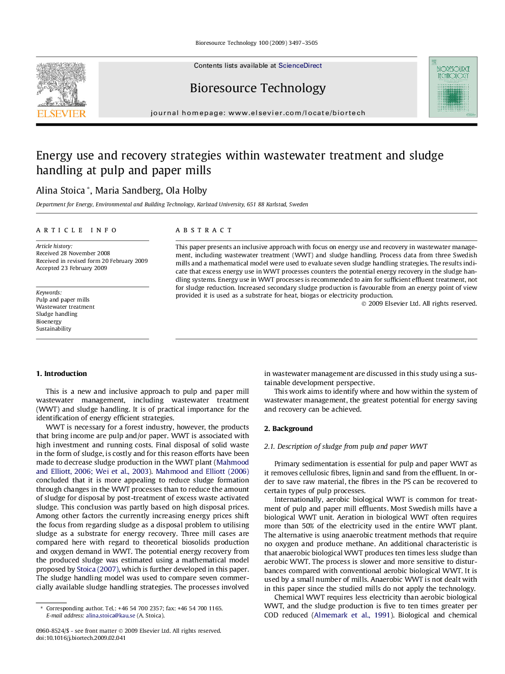 Energy use and recovery strategies within wastewater treatment and sludge handling at pulp and paper mills