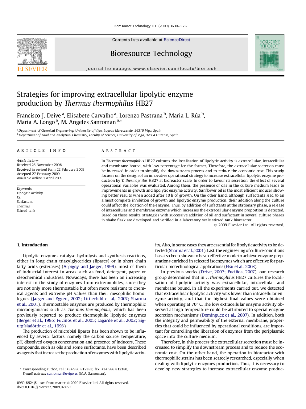 Strategies for improving extracellular lipolytic enzyme production by Thermus thermophilus HB27