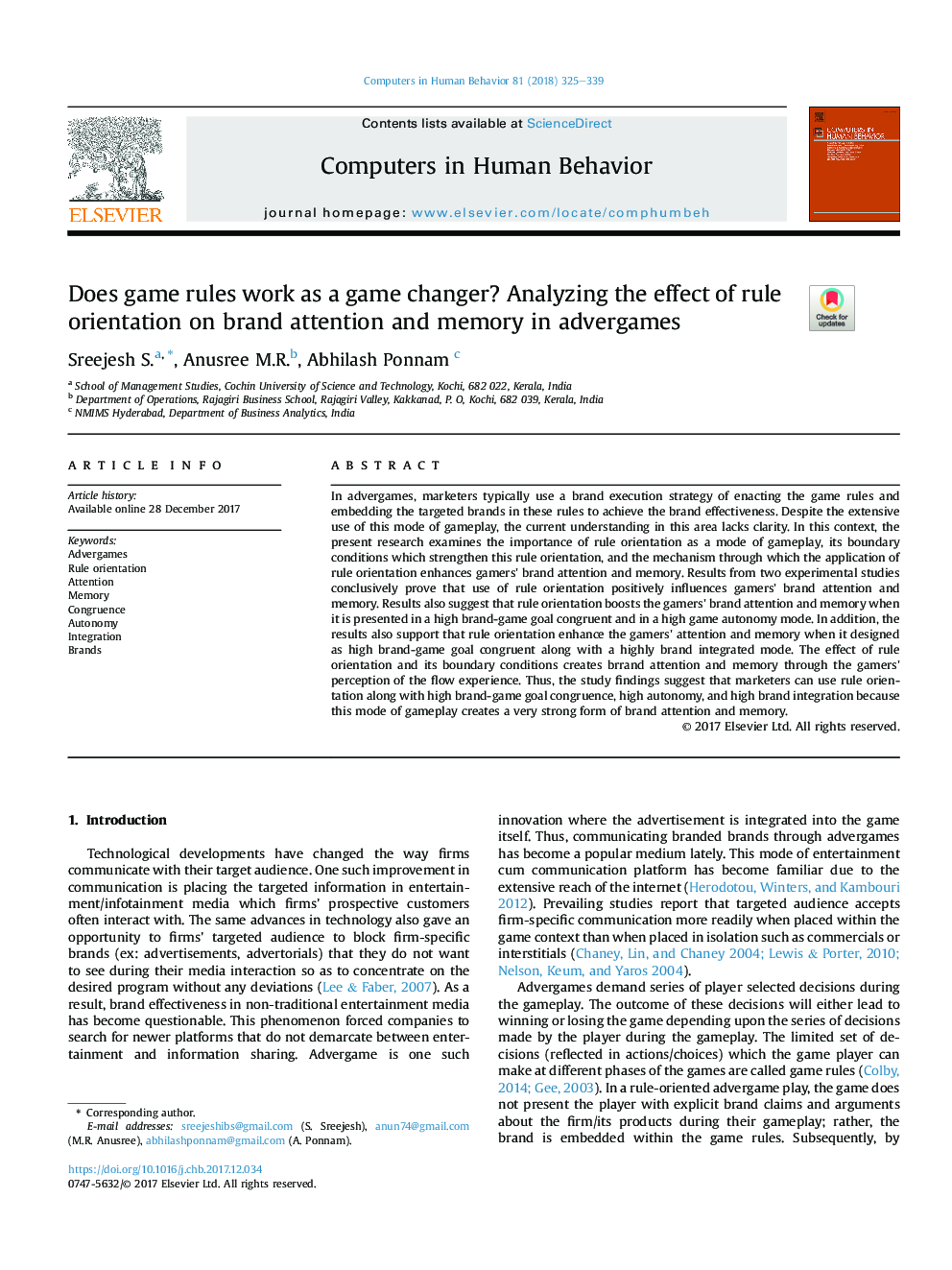 Does game rules work as a game changer? Analyzing the effect of rule orientation on brand attention and memory in advergames