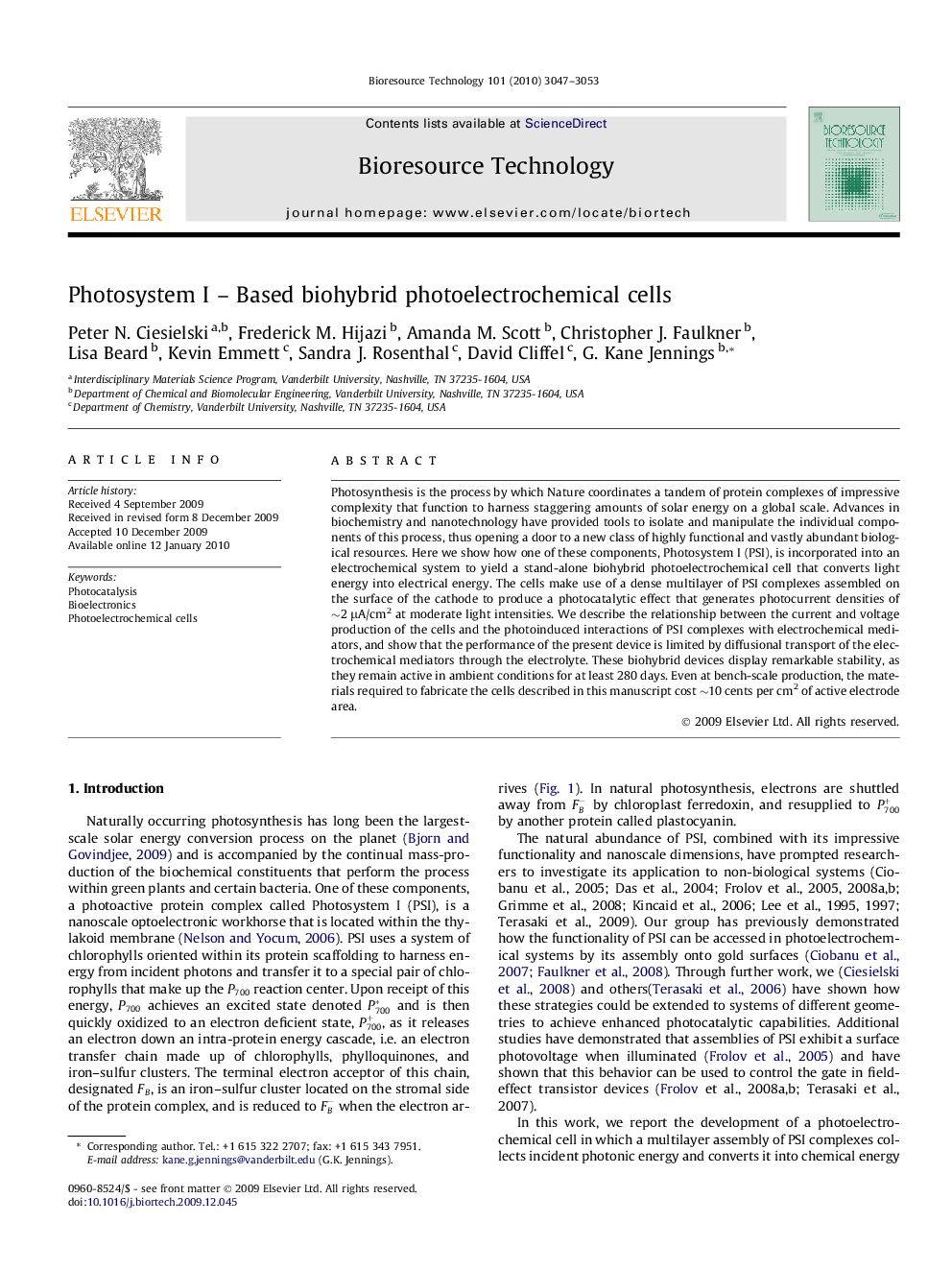 Photosystem I – Based biohybrid photoelectrochemical cells