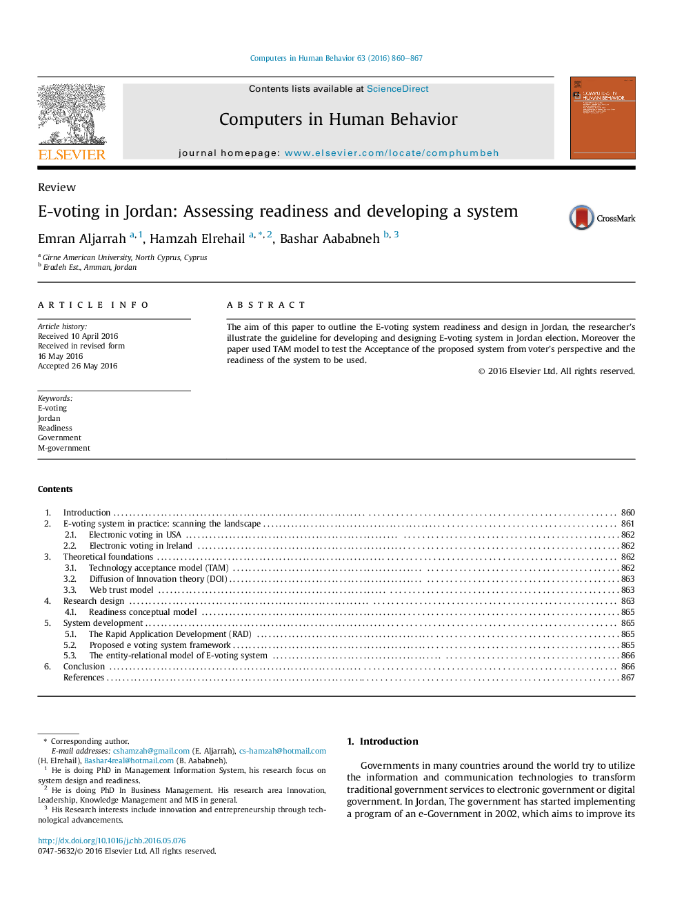 E-voting in Jordan: Assessing readiness and developing a system