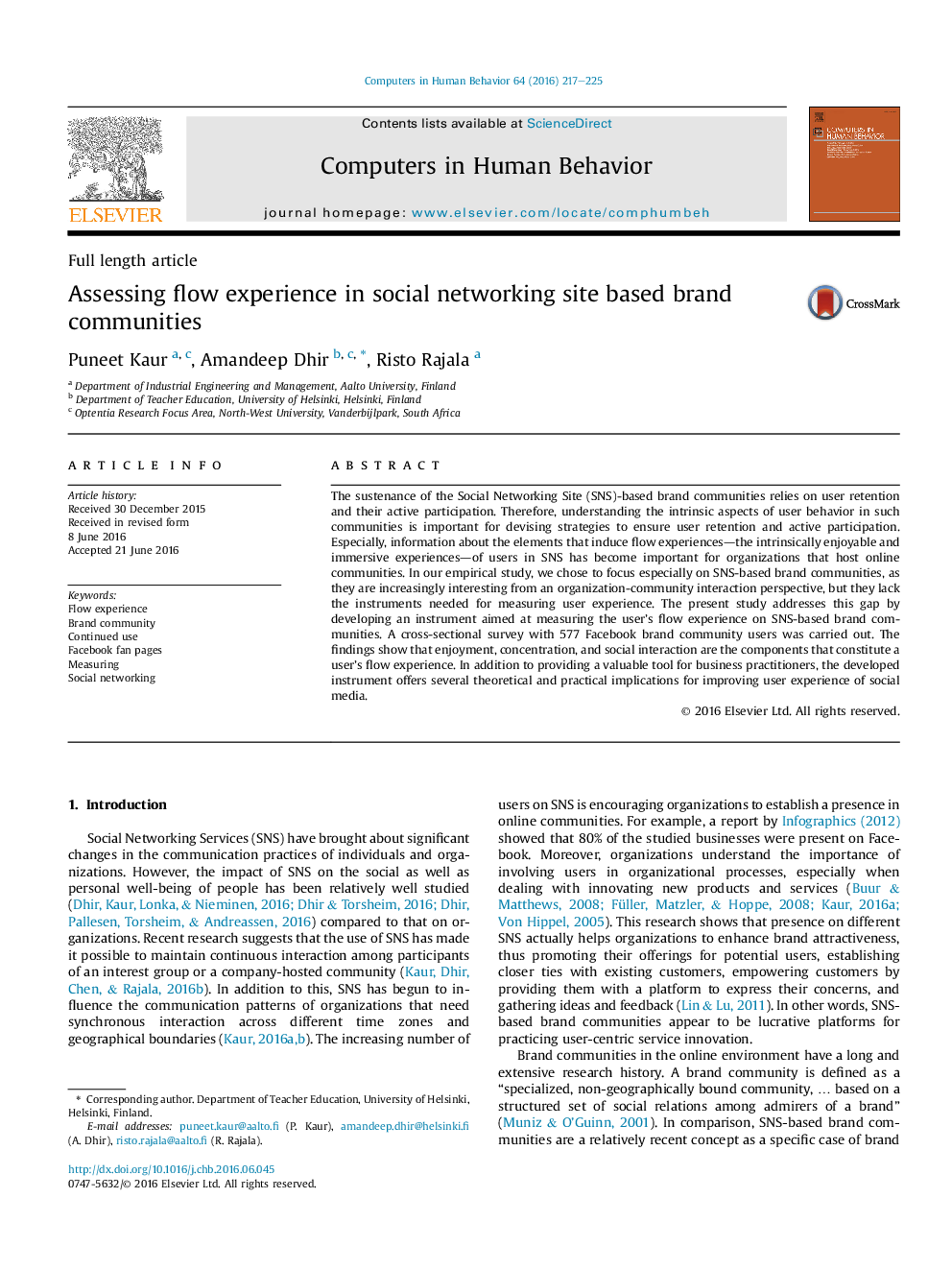 Assessing flow experience in social networking site based brand communities