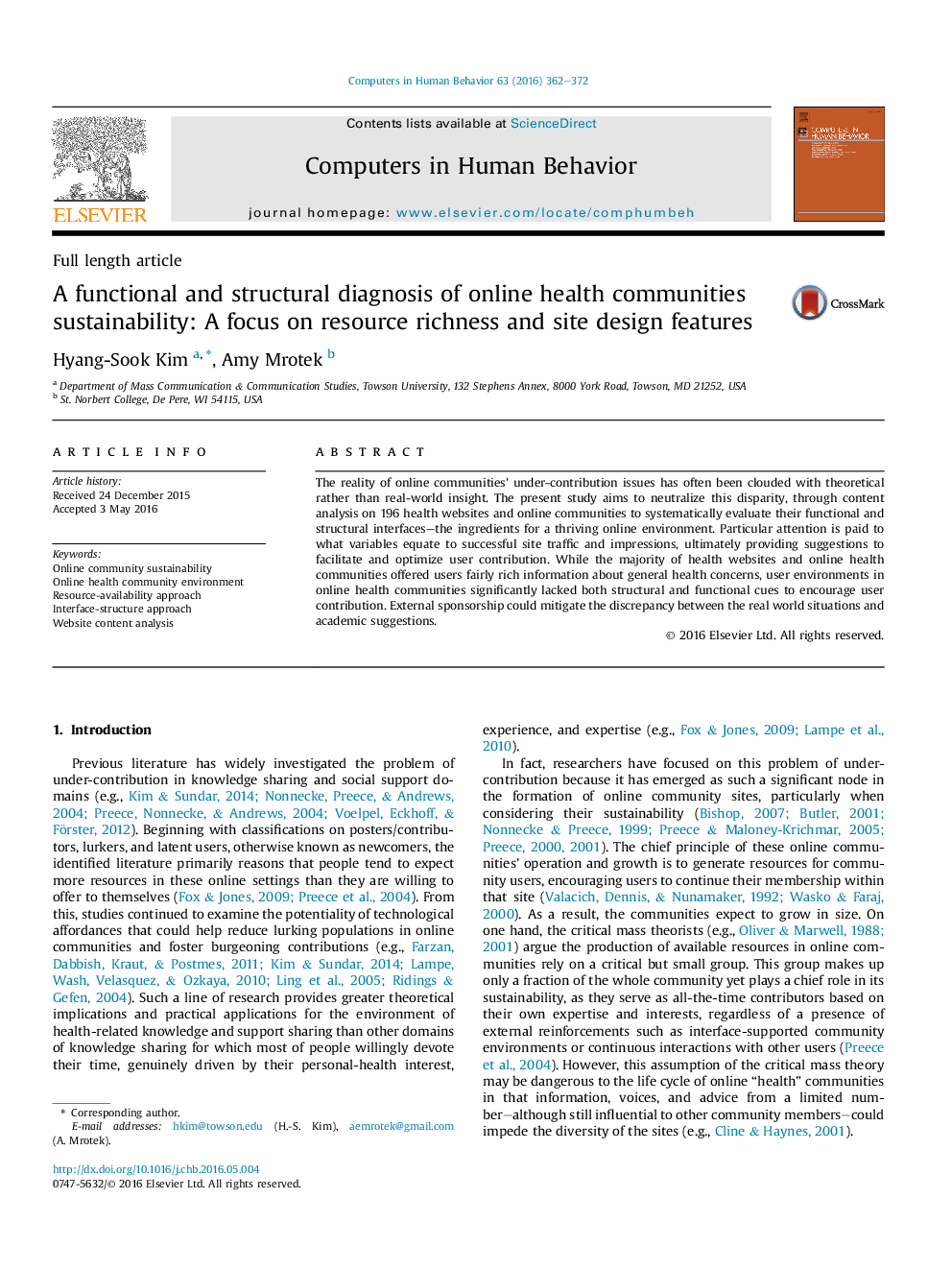 A functional and structural diagnosis of online health communities sustainability: A focus on resource richness and site design features