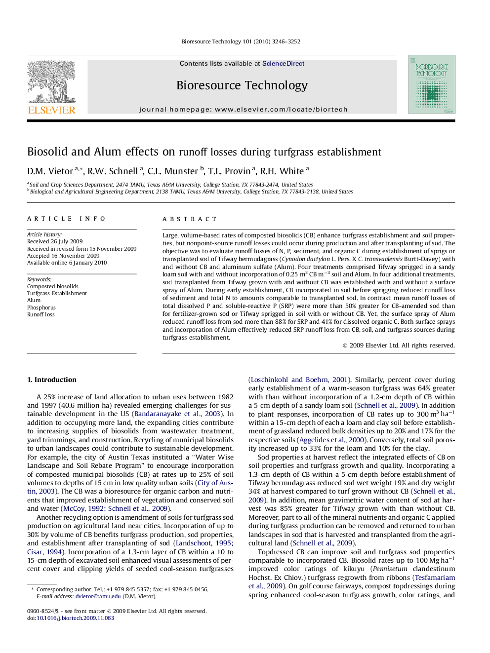 Biosolid and Alum effects on runoff losses during turfgrass establishment