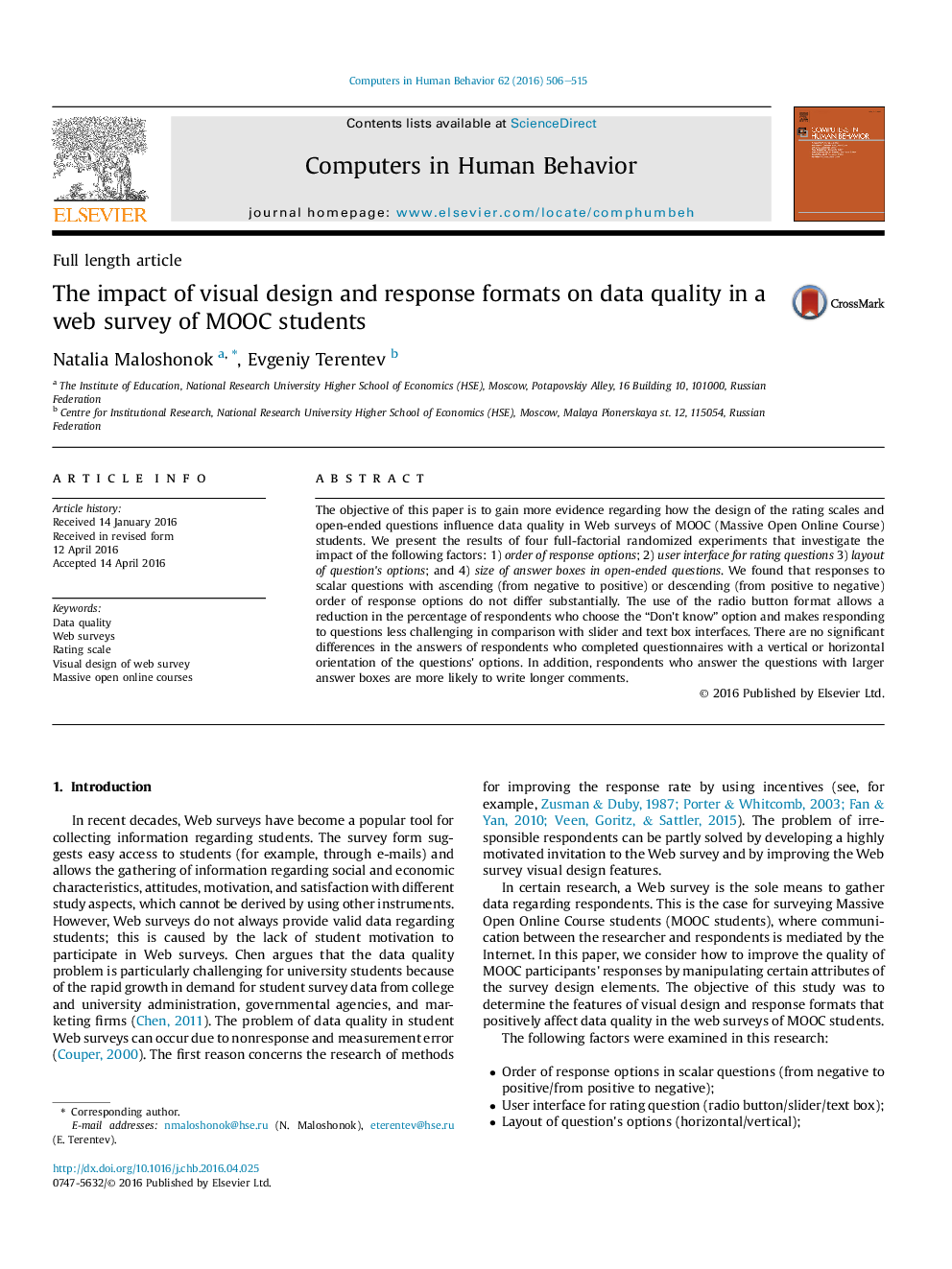 The impact of visual design and response formats on data quality in a web survey of MOOC students