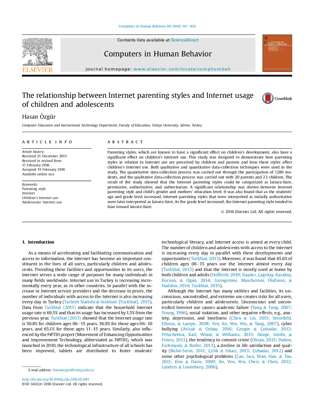 The relationship between Internet parenting styles and Internet usage of children and adolescents