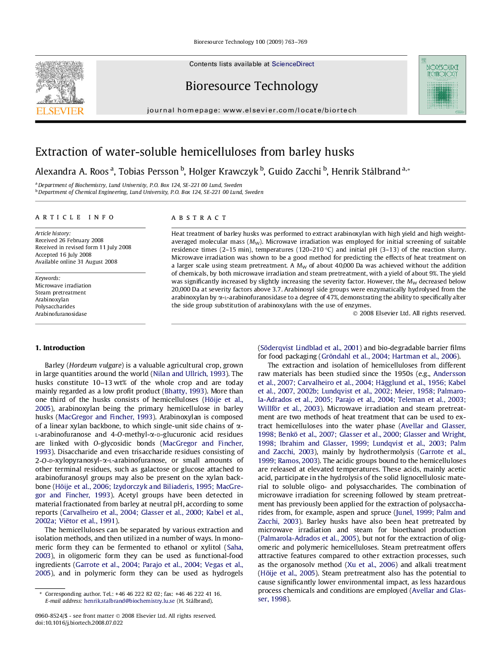 Extraction of water-soluble hemicelluloses from barley husks