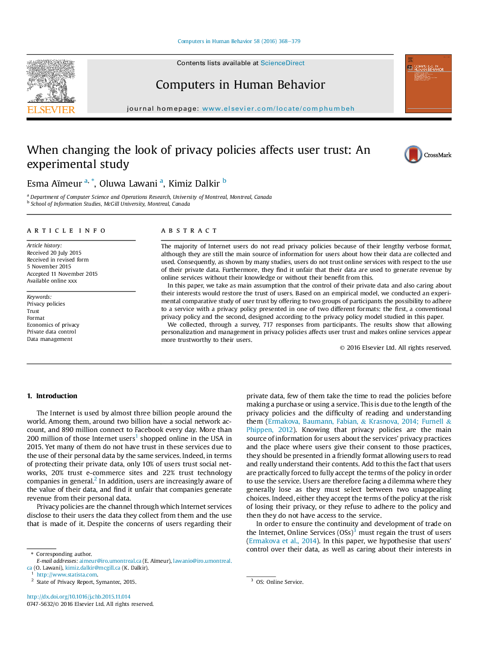 When changing the look of privacy policies affects user trust: An experimental study