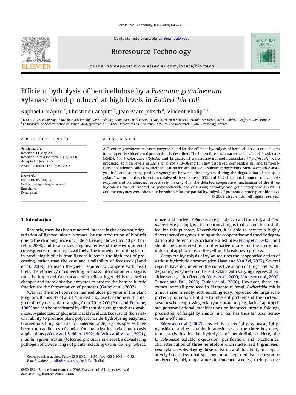 Efficient hydrolysis of hemicellulose by a Fusarium graminearum xylanase blend produced at high levels in Escherichia coli