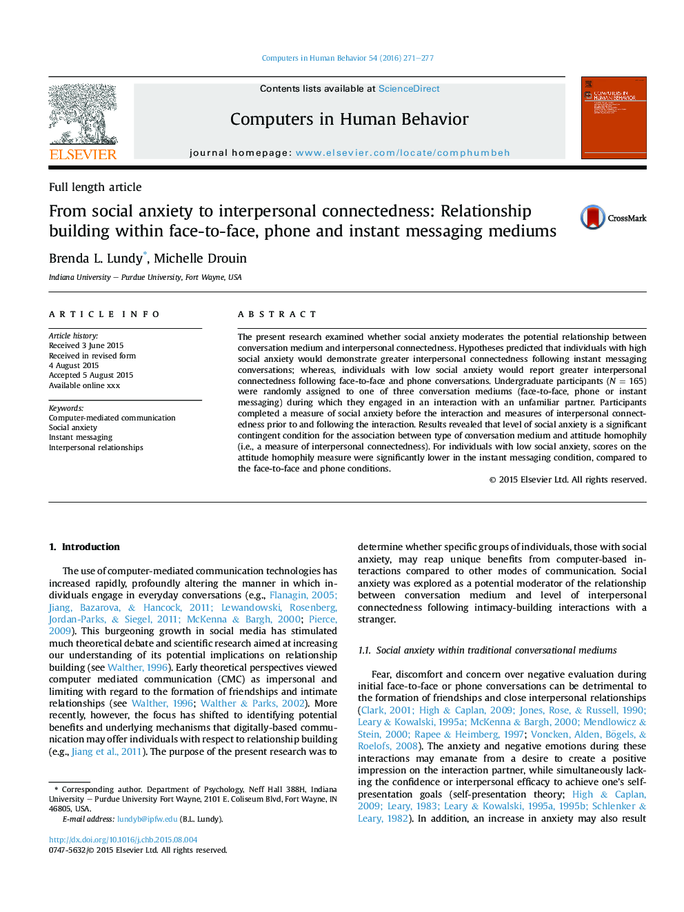 From social anxiety to interpersonal connectedness: Relationship building within face-to-face, phone and instant messaging mediums