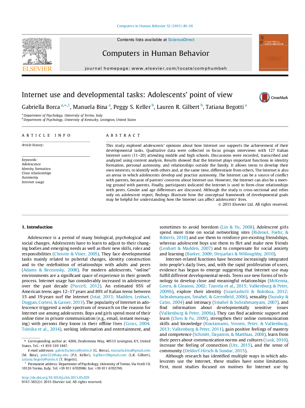 Internet use and developmental tasks: Adolescents' point of view