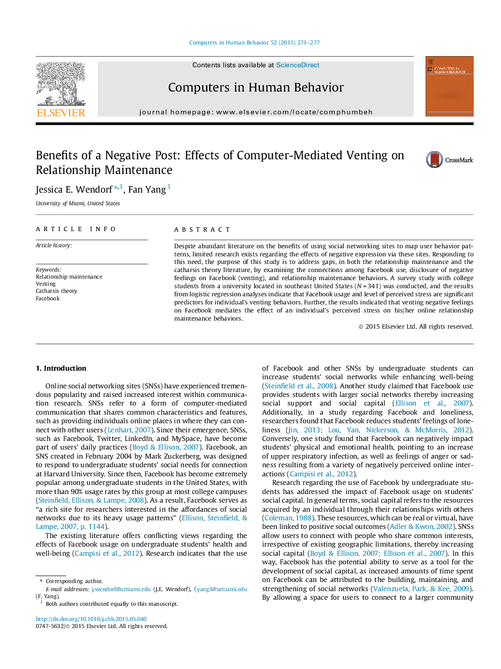 Benefits of a Negative Post: Effects of Computer-Mediated Venting on Relationship Maintenance