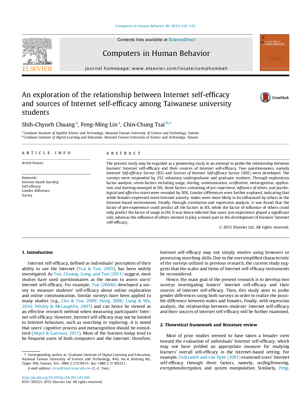 An exploration of the relationship between Internet self-efficacy and sources of Internet self-efficacy among Taiwanese university students