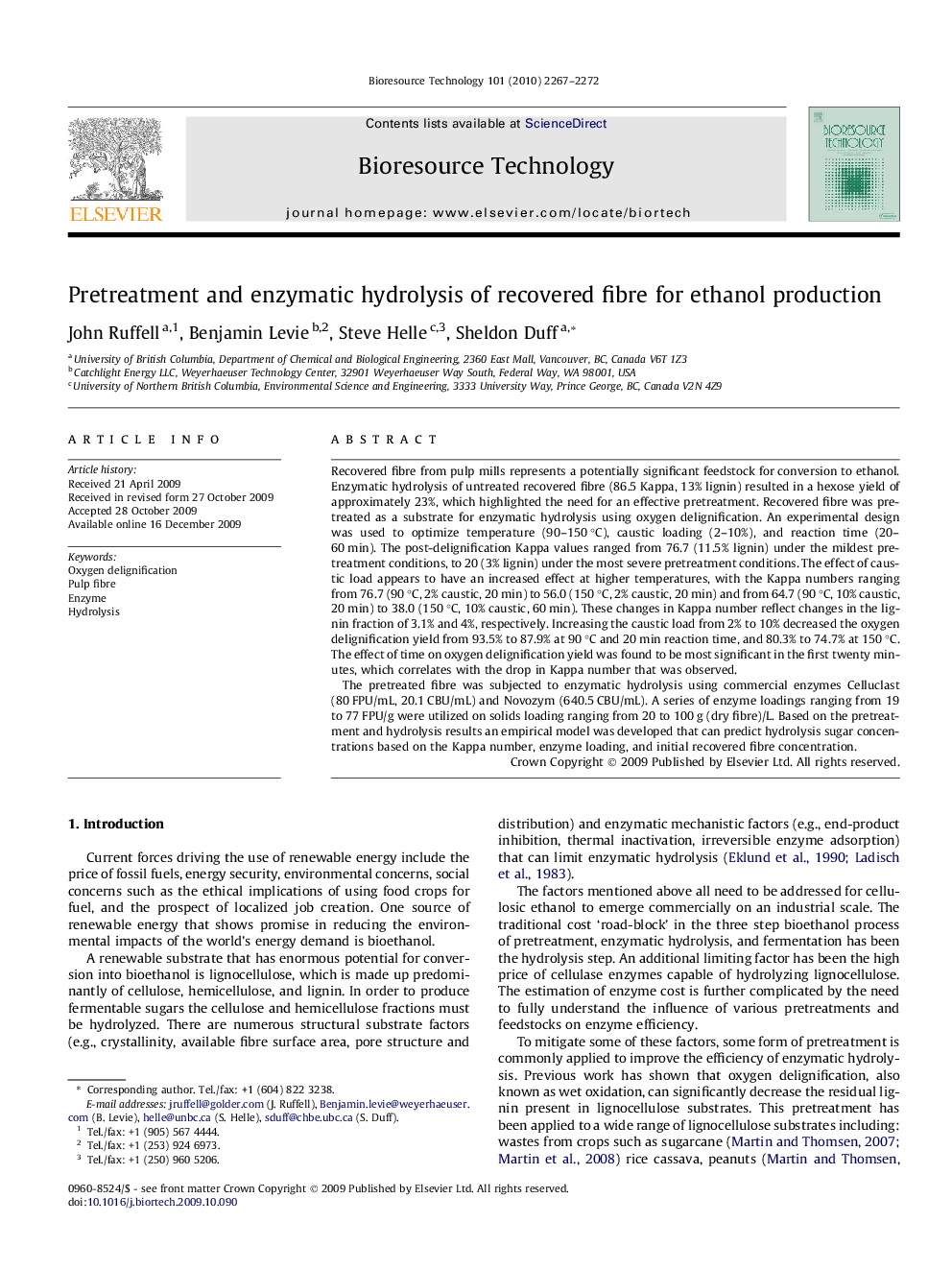 Pretreatment and enzymatic hydrolysis of recovered fibre for ethanol production