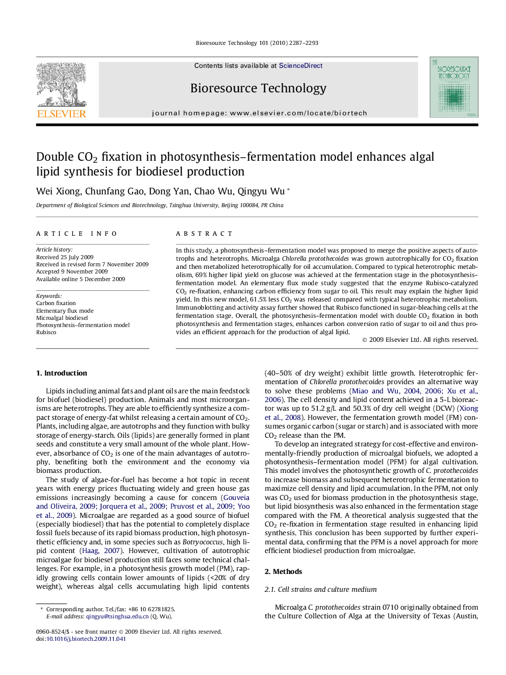 Double CO2 fixation in photosynthesis–fermentation model enhances algal lipid synthesis for biodiesel production