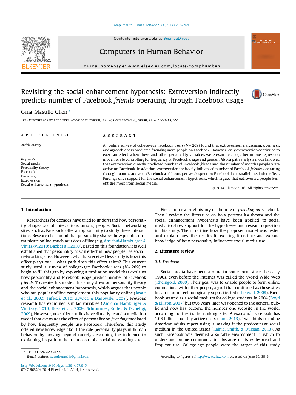 Revisiting the social enhancement hypothesis: Extroversion indirectly predicts number of Facebook friends operating through Facebook usage