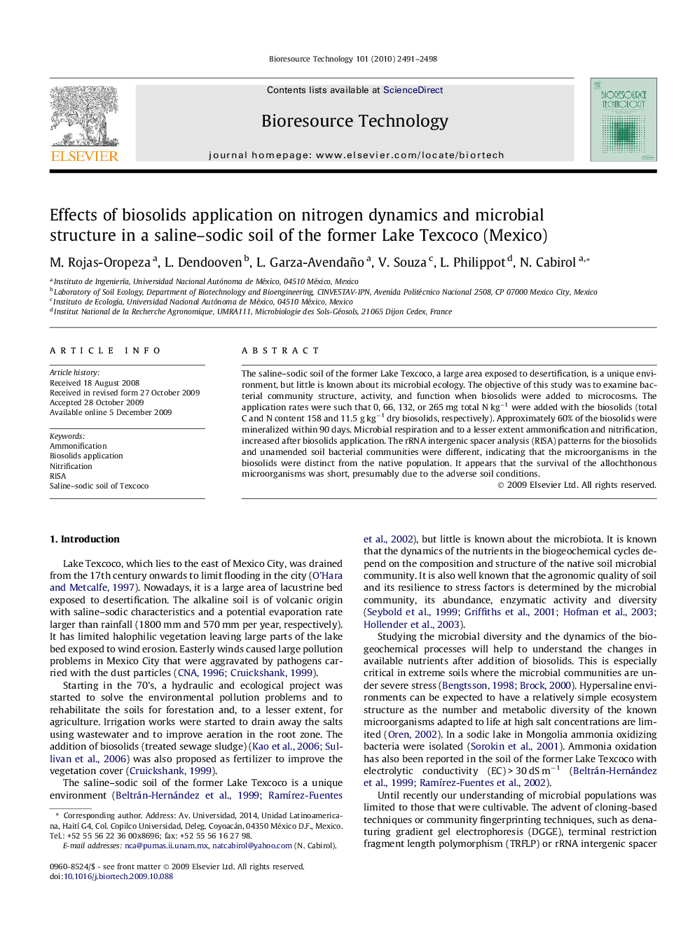 Effects of biosolids application on nitrogen dynamics and microbial structure in a saline–sodic soil of the former Lake Texcoco (Mexico)